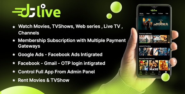 DTLive v3.0 - 电影 - 电视剧 - 直播电视 - 频道 - OTT - Android 应用 | Laravel 管理面板