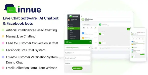 Innue v1.9 - 实时聊天软件| AI 聊天机器人与 Facebook 和 Dialogflow Bot