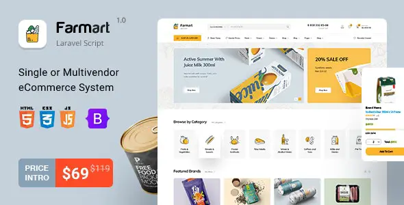 Farmart V1.20.2（已汉化97%） - Single or Multivendor Laravel eCommerce System