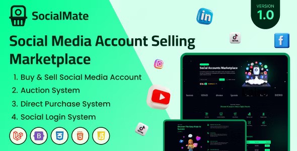 SocialMate v1.0 – 社交媒体帐户销售市场