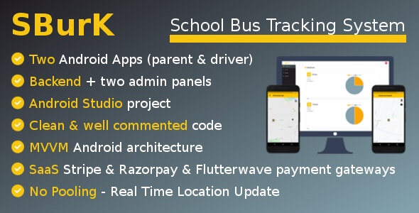 SBURK V3.3 - 校车追踪器 - 两个 ANDROID 应用程序 + 后端 + 管理面板 - SAAS