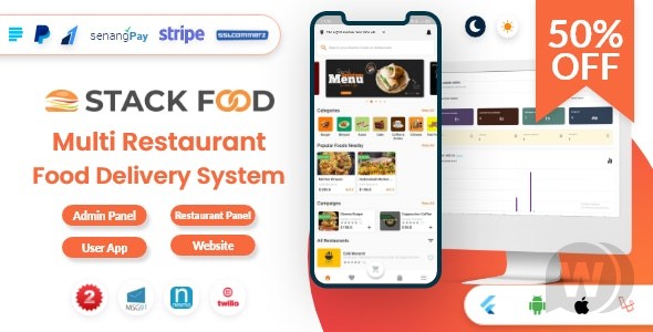 StackFood Multi Restaurant v5.0破解版 – 带有 Laravel 管理面板和餐厅面板的食品配送应用程序