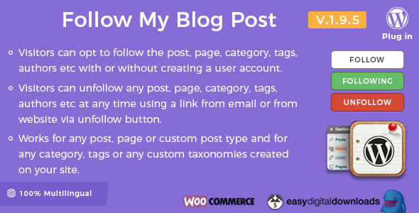 Follow My Blog Post v2.1.2 – WordPress WooCommerce插件