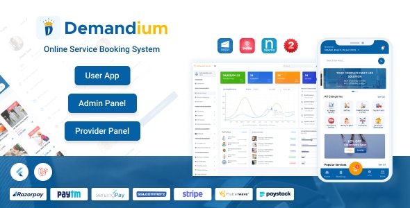 Demandium v3.2 – Multi Provider On Demand, Handyman, Home service App with admin panel