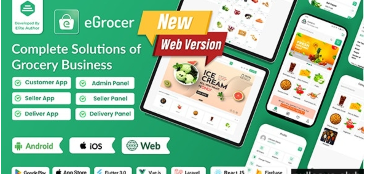 eGrocer v2.0.5 – 在线多供应商杂货店、电子商务市场 Flutter 完整应用程序，带管理面板