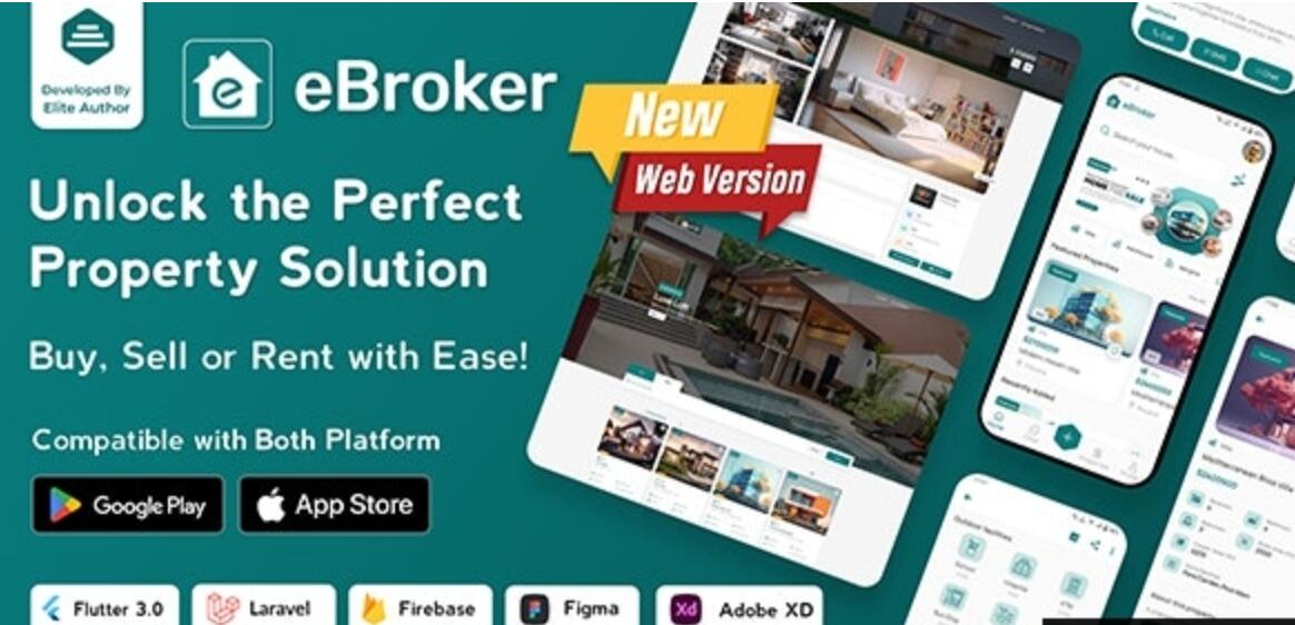 eBroker v1.2.0（后端已汉化80%） – 带有 Laravel 管理面板的房地产买卖 Flutter 应用程序