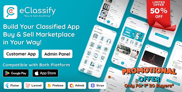 eClassify v2.5.0 – 带有 Laravel 管理面板的分类买卖市场 Flutter 应用程序