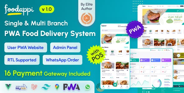 FoodAppi v1.6 – PWA Food Delivery System and WhatsApp Menu Ordering with Admin Panel | Restaurant POS