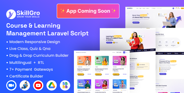 SkillGro v2.3.0（已汉化95%） – 课程和学习管理系统 Laravel 源码 (LMS)