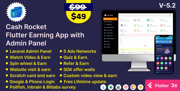 Cash Rocket v6.0 – Flutter Online Earning App with Admin Panel