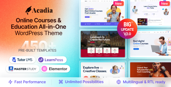Acadia v2.0.1 – 适用于大学和在线课程的教育 WordPress 主题