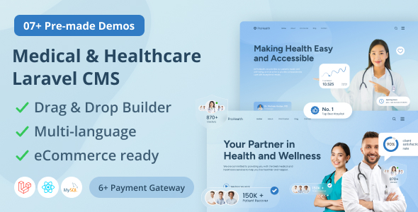Prohealth v1.0.0 – 医疗保健 Laravel CMS，带有实时页面构建器