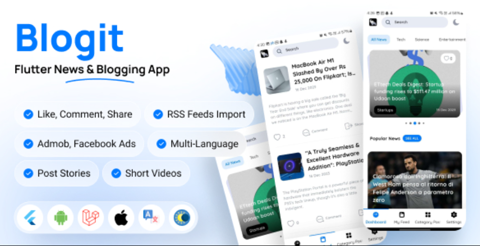 Blogit News App v2.5 – Flutter News App and Website Complete Solution