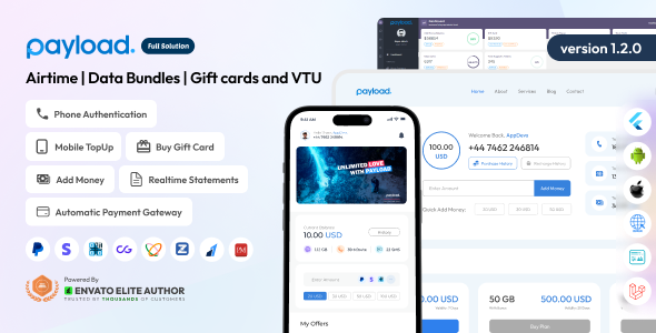 PayLoad v1.2.0 – Airtime | Data Bundles | Gift cards and VTU Full Solution